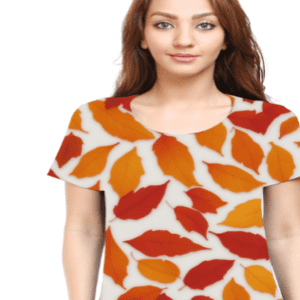 Elegance in Nature: Women’s T-Shirt with All-Over Leaf Pattern