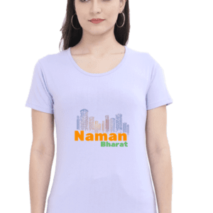 “Naman Bharat” Women’s Indian Flag T-Shirt – Embrace the Essence of Patriotism!