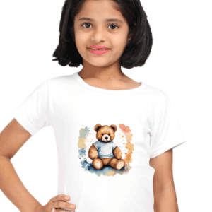 Adorable Teddy Bear Watercolor Girls’ T-Shirt: Playful Elegance