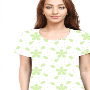 Elegance Blooms: Female Green Floral Pattern T-shirt