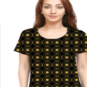 Radiant Elegance: Black and Gold Patterned Female T-shirt
