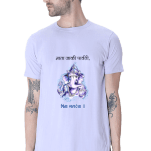 “Male Round Neck Half Sleeve T-Shirt with Ganpati and Ganesh Ji Design”