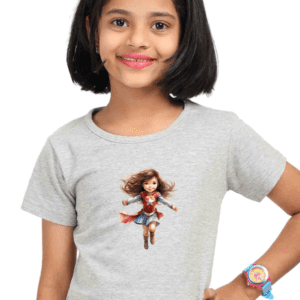 Super Adventure Awaits: Supergirl Adorable Cartoon Kids T-Shirt!