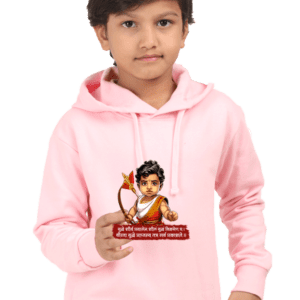 Young Warriors Unite: Kid Hoodie with Sanskrit War Slogan and Warrior Graphic